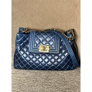 SOLD - Chanel Boy Bag Quilted Calfskin Leather Blue